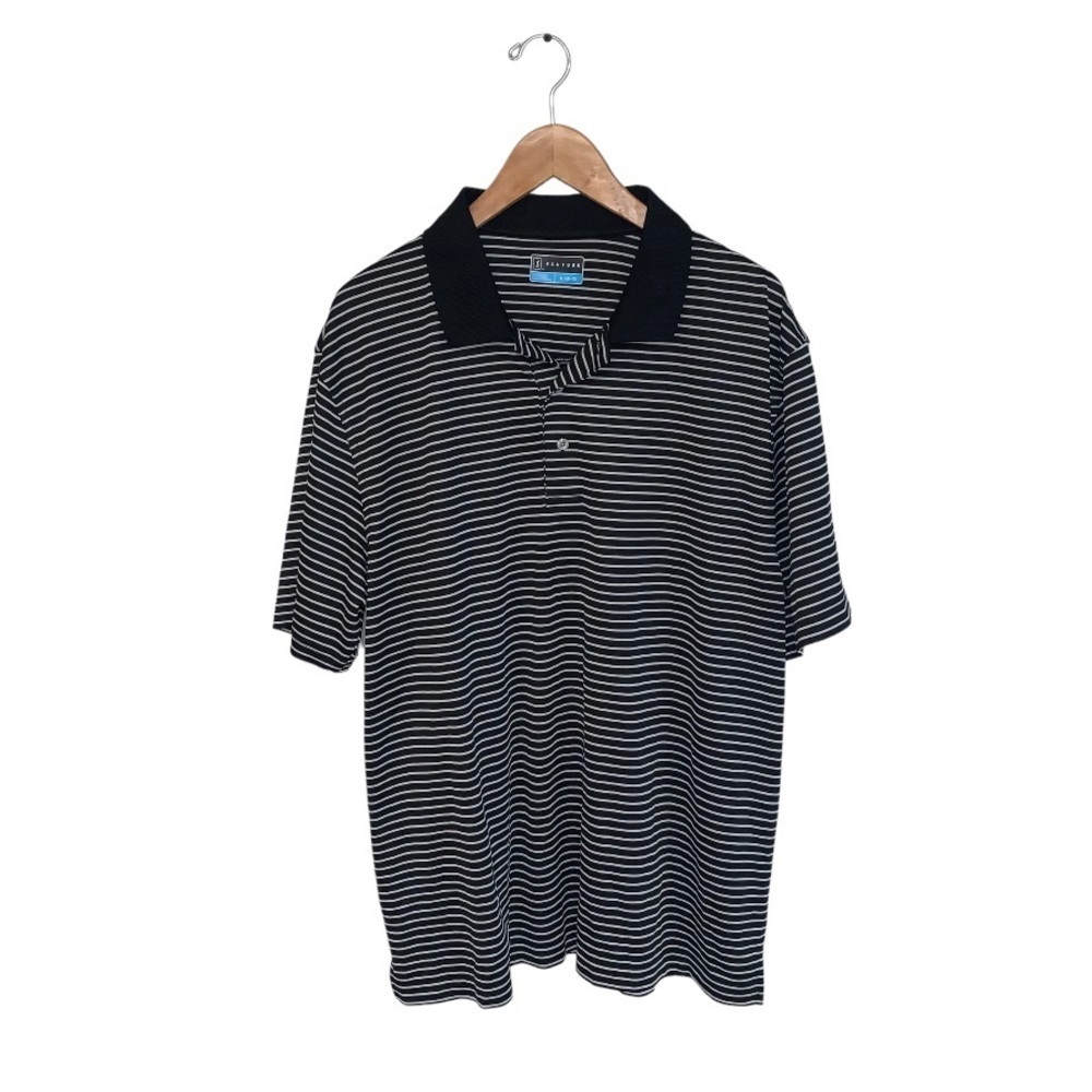 PGA Tour Striped Polo Golf Shirt Men’s XL Black‎ White